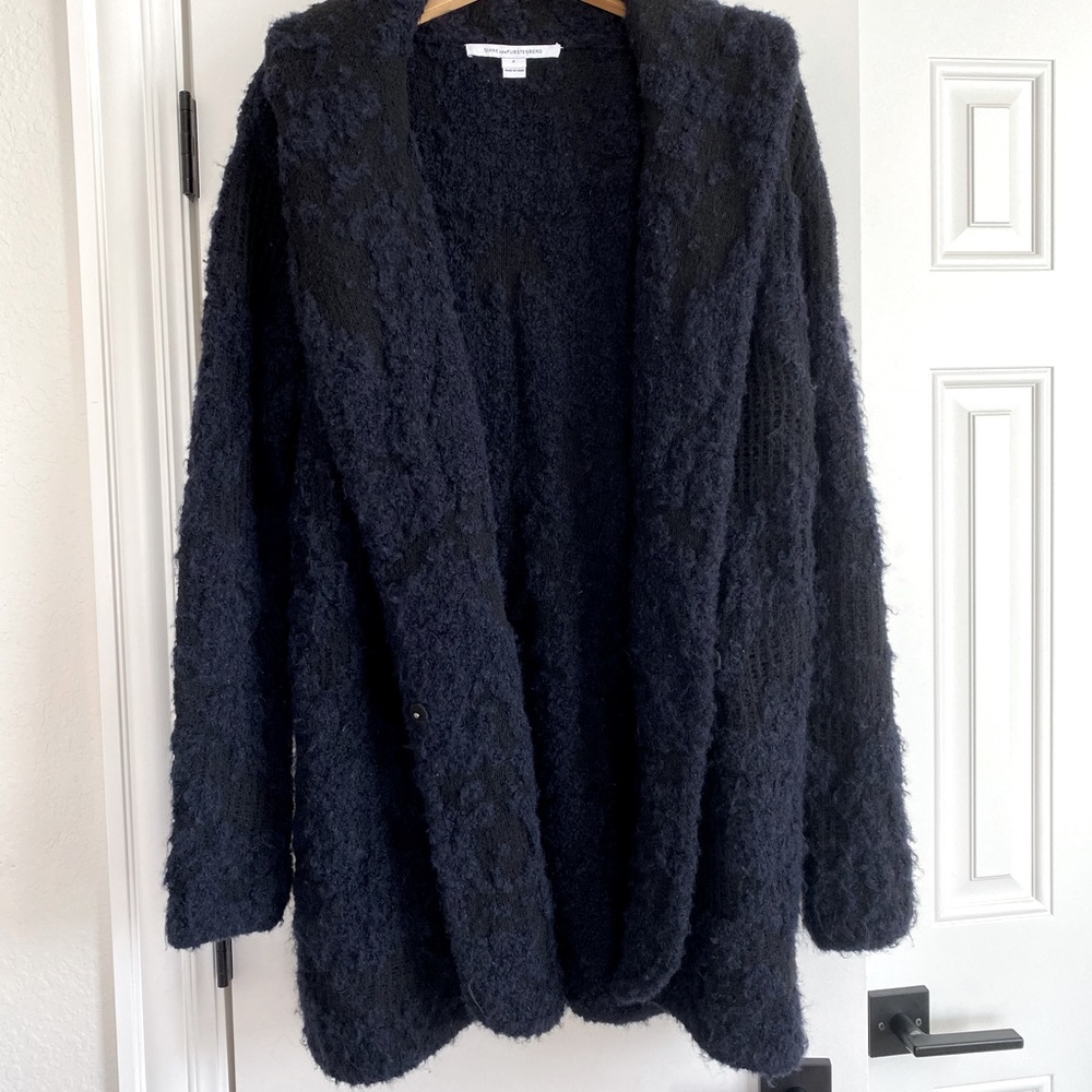 Diane Von Furstenberg oversized cardigan with hood Size P Blue and Black